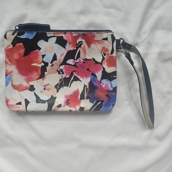 LODIS Watercolor Floral Top Zip Closure Leather Wristlet W/ Attached Strap - Picture 2 of 3
